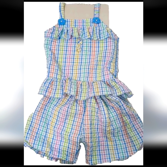 Girls Blue Green Cotton Too Short Set - Picture 1 of 1